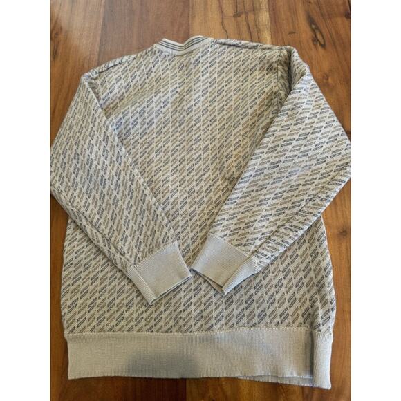 70s Vintage Sweater 100% Wool Mens Geometric V-neck Small Short Arms READ Cobain - Picture 5 of 5